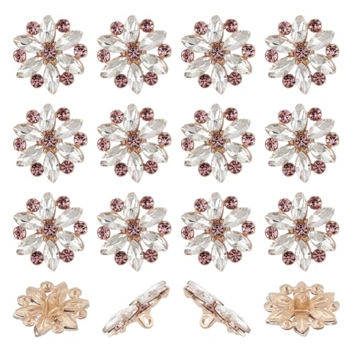 HOBBIESAY 30 Stück Blumen Strassknöpfe 20mm Blumenstrauß Zum Aufnähen Auf Kleidungsknöpfe Kristallknopfverzierungen Rosa Blumenknöpfe Für DIY Kleidungskleiddekoration Loch: 2mm von HOBBIESAY