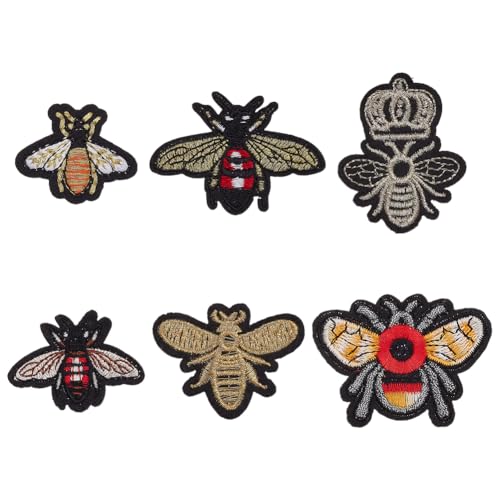 HOBBIESAY 36 Stück 6 Stil Stickerei Bienen Patch Aufnäher Stoff Bienen Applikationen Stickerei Insekten Applikation Mode Kleidung Dekoration Patch Für Kleidung Dekoration von HOBBIESAY