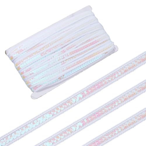 HOBBIESAY 36M Paillettenbandbesatz Paillette Elastischer Besatz Glitzerndes Einreihiges Paillettenband Metallic Paillettenbortenbesatz Glitzerndes Weißes Polyesterband Mit Pailletten von HOBBIESAY