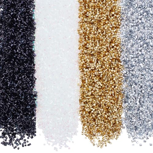 HOBBIESAY 4 Farbe Ca. 8464 Stück Knusprige Bingsu Perlen 3D Glitzer Kunststoffperlen 3mm Gemischte Farben Weiche Strohröhrenperlen Leichte Bingsu Perlen Für Das Sortiment Knuspriger Mikroperlen von HOBBIESAY