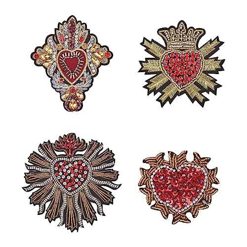 HOBBIESAY 4 Stil Herz Patch Aus Polyester Handgefertigte Pailletten Patches Rot Liebe Handgefertigte Bestickte Pailletten Applikation Zum Aufnähen Strass Dekoration Für Kleidung Dekoration von HOBBIESAY