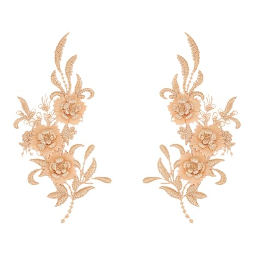 HOBBIESAY 4 Stück Blatt Blumen Applikationen Gold Spitzen Gestickte Applikationen Aufnähen Blumen Applikationen Florale Kragenbesätze Polyester Ornament Zubehör Aufnäher Für Hochzeitskleidung von HOBBIESAY