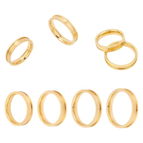 HOBBIESAY 4 Stück Goldringrohlinge 16-19mm Edelstahl Rillenringe Rohling Kernring Rund Leer Ring Inlay Fingerringe Für Schmuckherstellungmann Frauen Geschenk DIY Handwerk von HOBBIESAY