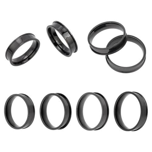 HOBBIESAY 4 Stück Schwarze Ringrohlinge Edelstahl Rillenringe Rohling Kernring Rund Leer Ring Inlay Fingerringe Für Schmuckherstellungmann Frauen Geschenk DIY Handwerk von HOBBIESAY