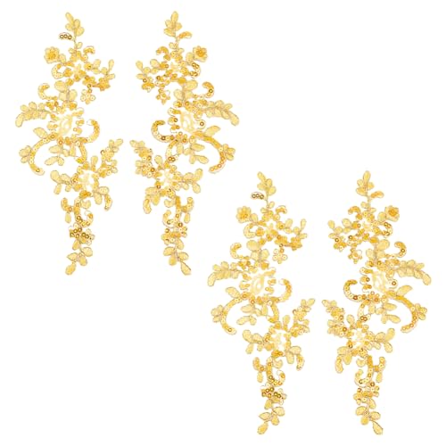 HOBBIESAY 4 Stück Stickerei Pailletten Spitzenapplikationen 3D Perlenstickerei Pailletten Spitzenapplikation Blumenapplikation Kleid Nähdekorationen Golden Für Stoff DIY von HOBBIESAY