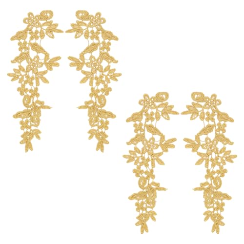 HOBBIESAY 4 Stück Stickerei Spitzen Applikationen Goldene Blattblumen Aufnäher Polyester Dekorative Blumenapplikationen Abzeichen Besticktes Kleid Nähdekorationen Für Stoff DIY Basteln von HOBBIESAY