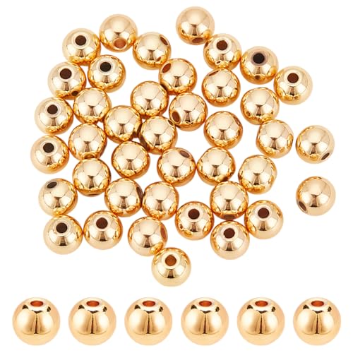 HOBBIESAY 40 Stück 14K Vergoldete Perlen 6mm Goldkugel Messing Winzige Perlen Glatte Metall Abstandsperlen Rondelle Lose Abstandsperlen Zur Schmuckherstellung Loch:1.5mm von HOBBIESAY