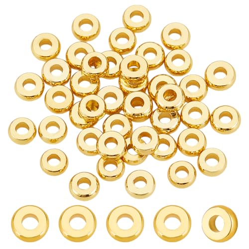 HOBBIESAY 40 Stück 18 Karat Gold Scheibe Lose Sapcer Perlen 4 mm Heishi Rondelle Perlen Flache Runde Perlen Messing Metallperlen für Armbänder Halsketten Schmuckherstellung Loch: 1,5 mm von HOBBIESAY