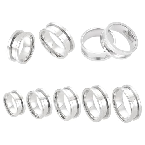 HOBBIESAY 5 Größe 5 Stück Edelstahl Ringrohlinge 16 20mm Gerillte Ringe Rund Leerer Ring Inlay Fingerringe Blanker Kernring Zur Schmuckherstellung Mann Frau Geschenk DIY Handwerk von HOBBIESAY