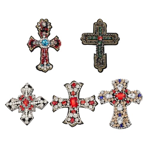 HOBBIESAY 5 Stück Glaskristall Kreuz Applikationen Strass Kreuz Aufnäher Zum Aufnähen Reparatur Patches Kreuz Stickerei Applikation Kreuz Kristall Applikation Für Kleidungsdekorationen von HOBBIESAY