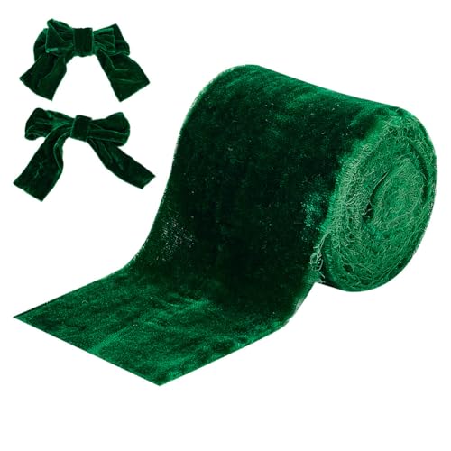 HOBBIESAY 5 Yards Grünes Vintage Samtband 76mm Breites Ausgefranstes Samtband Samtbandmit Rohkante Weihnachtliches Samtband Samtbandbesatz Für Hochzeitsdekorationen von HOBBIESAY