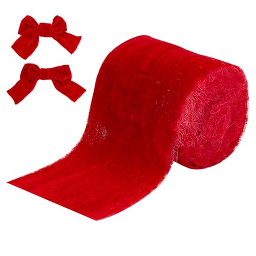 HOBBIESAY 5 Yard(4.5m) Rotes Samtband 76mm Breit Ausgefranstes Samtband Vintage Samtband Für Weihnachten Samtband Mit Rohkanten Zum Verpacken von Geschenken Heimdekoration von HOBBIESAY