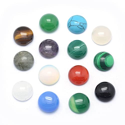 HOBBIESAY 50 Stück 10mm Zufällige Farbe Natürliche Edelstein Cabochons Glatte Flache Rückseite Hochglanzpolierter Edelstein Kein Loch Keine Facettierten Stein Cabochons Für DIY Schmuck Oder von HOBBIESAY