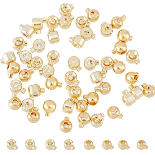 HOBBIESAY 50 Stück 2 Stile 14K Vergoldete Quetschperle Messing Runde/Säulenförmige Quetschperlen Runde Glatte Distanzperlen Kleine Runde Distanzperlen Für DIY Ohrring Halskette von HOBBIESAY