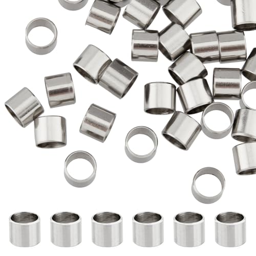 HOBBIESAY 50 Stück 6 mm 304 Edelstahl, europäische Perlen, Schmuckzubehör mit Metallsäulen, glatte Abstandshalter, lose Metallperlen für Paracord-Schmuckherstellung, Loch 5 mm von HOBBIESAY