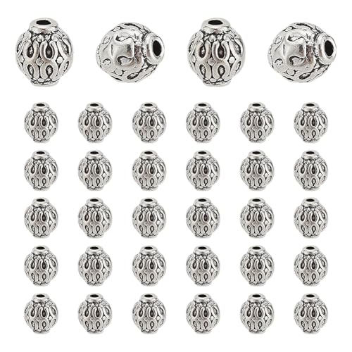 HOBBIESAY 50 Stück Runde Abstandsperlen 6mm Silberperle Im Tibetischen Stil Kleine Lose Abstandsperlen Mini Verbindungsperlen Aus Metall Zur Schmuckherstellung Bohrung:1.5mm von HOBBIESAY