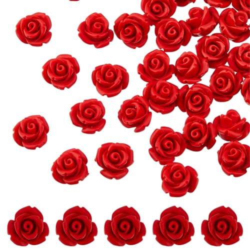 HOBBIESAY 50 Stück Zinnober Geschnitzte Rosenperlen 10 mm Blumenschnitzerei Lose Perlen Schnitzen von Roten Blumenperlen Für Die Schmuckherstellung Valentinstag DIY Bastelbedarf, Bohrung: 1.5 mm von HOBBIESAY