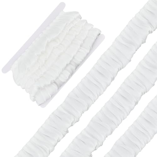 HOBBIESAY 5m Weiße Lagenbesatz 50mm Organza Spitzenbesatz Plissierter Spitzenrandbesatz Rüschenband Plissiertes Rüschen Chiffonband Für Die Puppenherstellung Basteln Nähen von HOBBIESAY