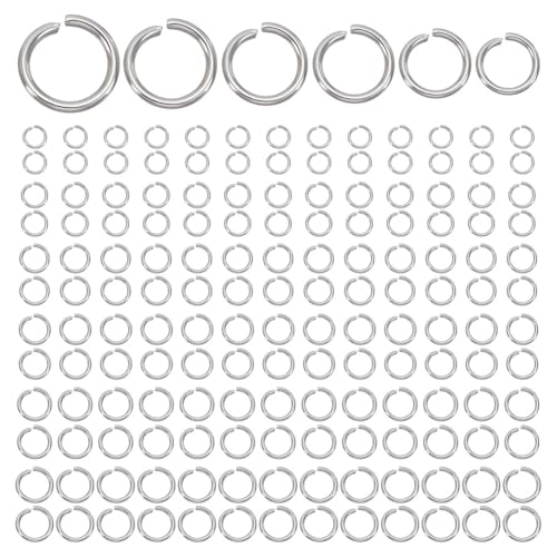 HOBBIESAY 6 Größen 1200 Stück Edelstahl-Binderinge 3–8 mm, winzige Metallringe, runde Ringverbinder für DIY-Armbänder, Halsketten, Ohrringe, Schmuckherstellung von HOBBIESAY