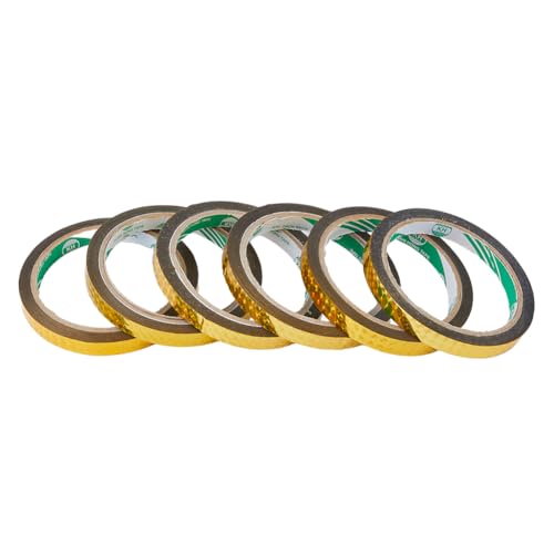 HOBBIESAY 6 Rolle 10mm Goldfolienband Holografisches Reflektierendes Klebeband Glitzerndesmetallisches Grafisches Spiegel Kunststoff Polyesterfilm Klebeband Ausmetall 50m/Rolle von HOBBIESAY