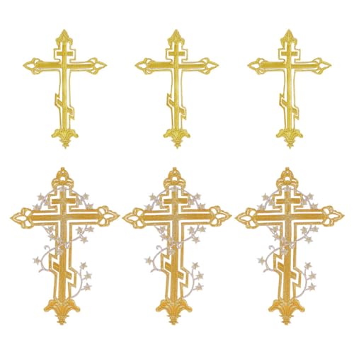 HOBBIESAY 6 Stück 2 Stile Goldene Kreuz Applikationen Dekorative Aufbügeln Reparaturkreuz Bestickte Applikationen Zum Nähen von Kleidung Kreuz Reparatur Aufnäher Nähflicken Für Kleidungszubehör von HOBBIESAY