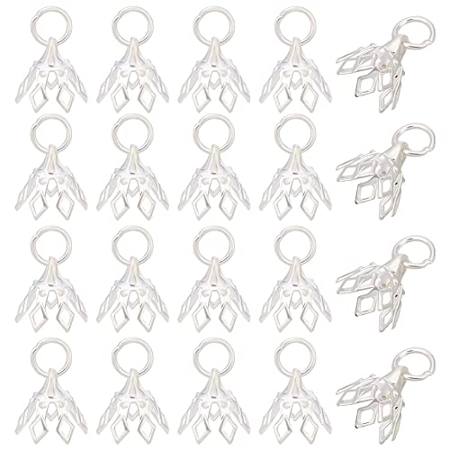 HOBBIESAY 60 Filigrane Messing Perlenkappen 8mm Plattiertes Metall Glocke Perlenende Charm Kappe 7 Blütenblätter Floral Silberfarben Zacken Abstandshalter Perlenkappe Bohrung:3mm von HOBBIESAY