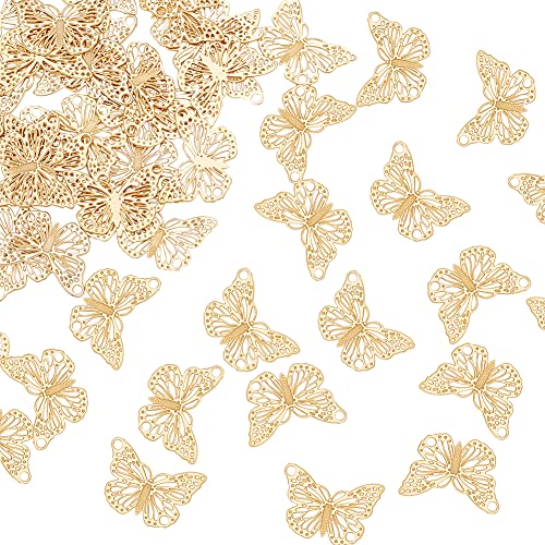 HOBBIESAY 60 Filigrane Schmetterlings Charms Aus Edelstahl Anhänger Geätzte Metallverzierungen Echtes 18 Karätiges Gold Hohler Verbinder Für Die Schmuckherstellung Loch 1.5mm von HOBBIESAY