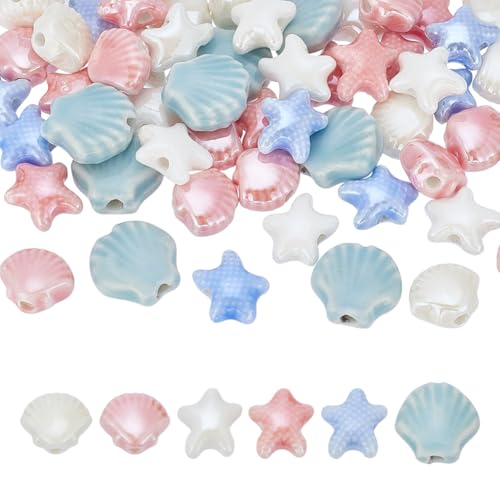 HOBBIESAY 60 Stück 10 Stile Porzellan Muschelperlen Keramikperlen In Muschelform Handgefertigt Süße Muschelperle Bunte Muschel Abstandsperle Für Armbänder Halsketten Schmuckherstellung Loch:1.8-2mm HOBBIESAY 60 Stück 10 Stile Porzellan Muschelperlen Keramikperlen In Muschelform Handgefertigt Süße Muschelperle Bunte Muschel Abstandsperle Für Armbänder Halsketten Schmuckherstellung Loch:1.8-2mm von HOBBIESAY