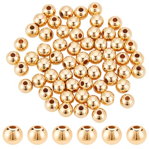 HOBBIESAY 60 Stück 14K Vergoldete Perlen 5mm Goldkugel Messing Winzige Perlen Glatte Metall Abstandsperlen Rondelle Lose Abstandsperlen Zur Schmuckherstellung Loch:1.5mm von HOBBIESAY