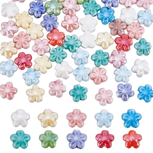 HOBBIESAY 60 Stück Porzellan-Blumenperlen, Blumenform, zufällige Handarbeit, niedliche Blumen-Perlen, bunte Abstandshalter für Armband, Halskette, Schmuckherstellung, Loch: 1,6 mm HOBBIESAY 60 Stück Porzellan-Blumenperlen, Blumenform, zufällige Handarbeit, niedliche Blumen-Perlen, bunte Abstandshalter für Armband, Halskette, Schmuckherstellung, Loch: 1,6 mm von HOBBIESAY