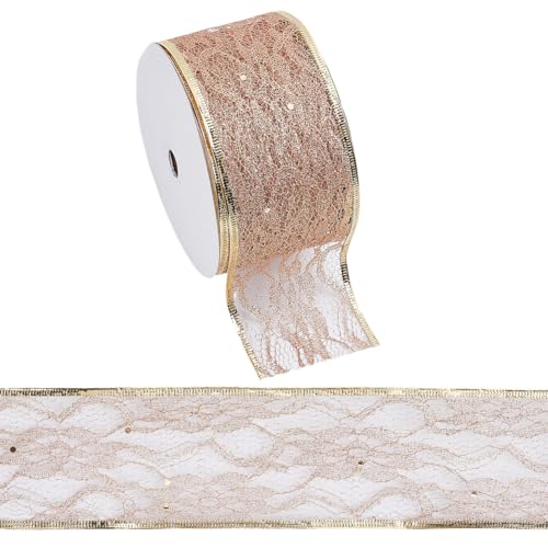 HOBBIESAY 7.43m Langes Glitzerband Aus Polyester Mit Spitzenbesatz Funkelnd Rosa Band Mit Drahtrand Zum Verpacken von Geschenken Kränzen Hochzeitsfeiern Und Basteln von HOBBIESAY