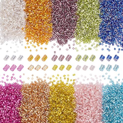 HOBBIESAY 7000 Stück 10 Farben Glasperlen 2mm Röhrenperlen Set Saatperlen Lose Abstandsperlen Kleine Bastelperlen Für DIY Armbänder Halsketten Ohrringe Schmuckherstellung Bohrung:0.8mm von HOBBIESAY