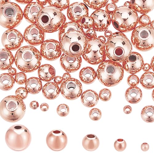 HOBBIESAY 75 Stück 5 Stile Roségold Kugel Winzige Messingperlen 2 6mm Glatte Metall Abstandsperlen Rondelle Lose Abstandsperlen Runde Roségold Perlen Zur Schmuckherstellung Loch:0.8-1.5mm von HOBBIESAY