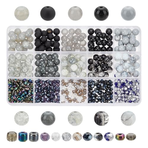 HOBBIESAY 770 Stück 4 Stile Abstandshalter Rocailles Perlen 4/8mm Schwarze Glas Perlen Crackle Perlen Facettierte Perlen In Gemischten Farben Für Ohrringe Und Halsketten Schmuckherstellung von HOBBIESAY