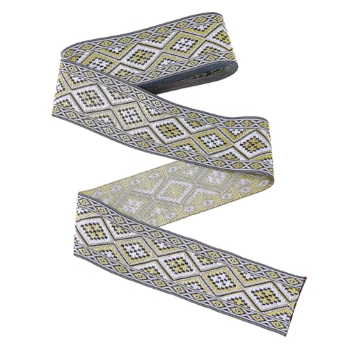 HOBBIESAY 7M Jacquardband im ethnischen Stil, geometrischer gewebter Rand, Boho-bestickt, Spitzenbesatz, graues Blumenmuster, Stickband, Polyester, Wirbel, Drahtband für DIY, Basteln, Verpackung, von HOBBIESAY