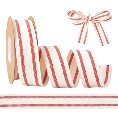 HOBBIESAY 9.14m Natürliches Baumwollband 25mm Breit Rot Weißes Baumwollstreifenband Weihnachtsband Zum Verpacken von Geschenken Heimdekoration Blumendekoration von HOBBIESAY