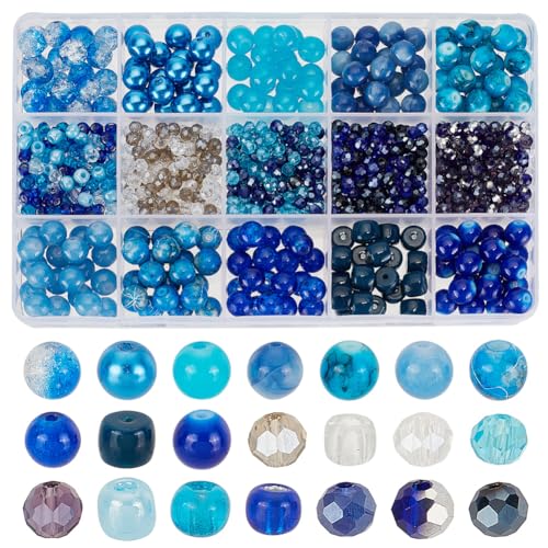 HOBBIESAY 940 Stück 4 Stile Tiefblaue Glas Perlen Seeblaue Crackle Perlen Facettierte Perlen Abstandshalter Rocailles Perlen 4/8mm Perlen In Verschiedenen Farben Für Sommer Ohrringe Und Halsketten von HOBBIESAY