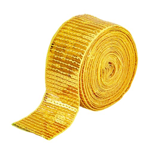 HOBBIESAY 9m Pailletten Spitzenbesatz 5cm Breit Stoff Paillettenbänder Polyester Paillettenbesatz Bling Mit Flachen Glitzerperlen Aus Goldenem Kunststoff Zum Verzieren von Kleidern Stirnbändern von HOBBIESAY