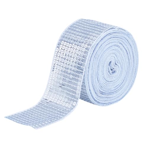 HOBBIESAY 9m Pailletten Spitzenbesatz 5cm Breit Stoff Paillettenbänder Polyester Paillettenbesatz Glitzernd Mit Flachen Glitzerperlen Aus Silbernem Kunststoff Zum Verzieren von Kleidern Stirnbändern von HOBBIESAY