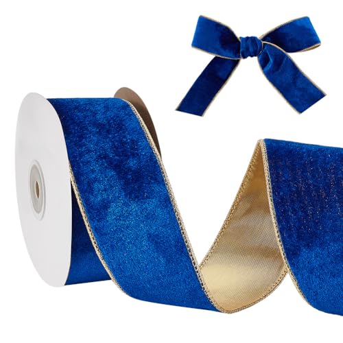 HOBBIESAY Ca. 50mm Breit 9m Lang Polyester Samtband Mit Draht Blau Einseitig Weihnachtlich Pannesamt Stoffband Für Heimdekoration DIY Basteln Kränze Geschenke von HOBBIESAY