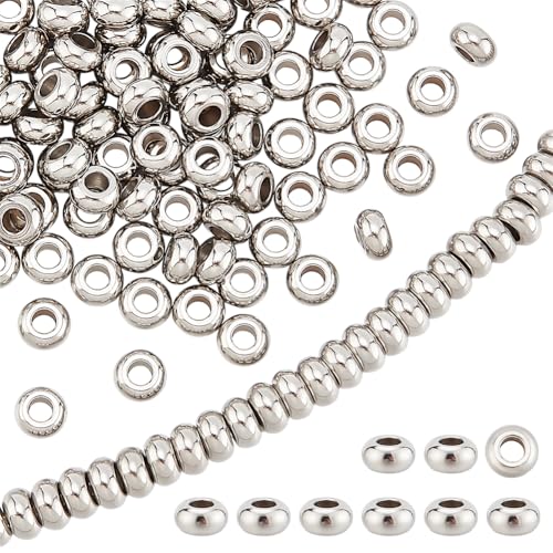 HOBBIESAY Flache runde Abstandshalter-Perlen, 6 mm, Metallscheibe, lose Perlen, Mini-Edelstahl-Rondelle-Perlen, kleine Bastel-Anschlussperlen für DIY-Armbänder, Ohrringe, Schmuckherstellung, Loch: 2,5 von HOBBIESAY