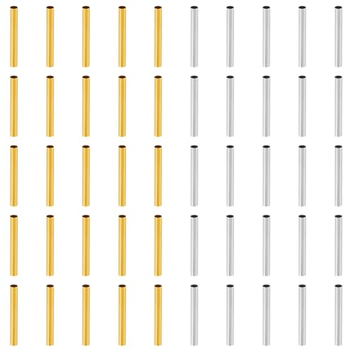 HOBBIESAY Quetschperlen aus Messing, 4 mm, vergoldete Röhrenperlen, 2 Farben, Crimprohr-Zubehör, runde Röhre, lose Abstandshalter für Schmuckherstellung, Loch: 3,5 mm, 50 Stück von HOBBIESAY