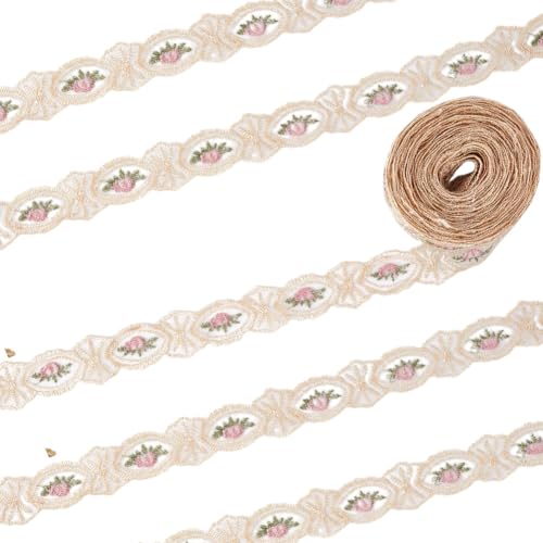 HOBBIESAY Spitzenband Mit Blumenmuster 27.43m 30mm Breit Beige Floraler Spitzenbesatz Bestickter Bandbesatz Hohler Floraler Spitzenbesatz Für Heimdekoration Geschenkverpackung von HOBBIESAY