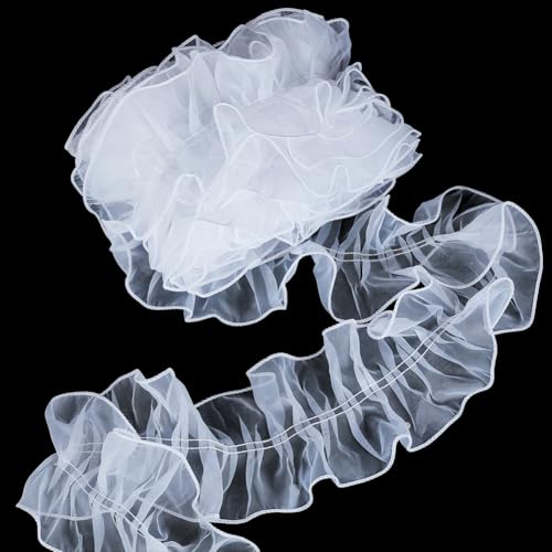 HOBBIESAY Spitzenbesatz Organza Spitzenband 9.14m 12cm Breit Weißes Plissee Stoffband Chiffon Einfassung Besätze Zum Nähen Basteln Verzierung Für Hochzeiten Brautkleider Und Kleidung von HOBBIESAY