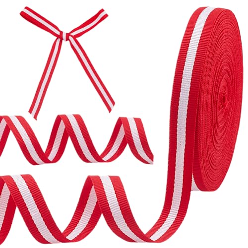 HOBBIESAY Weihnachtliches Streifenband 22.86m X 15mm Ripsband Rot Weiß Gestreiftes Band Bastelband Geschenkbänder Für Verzierungen Zuhause Party Hochzeit Blumendekoration von HOBBIESAY