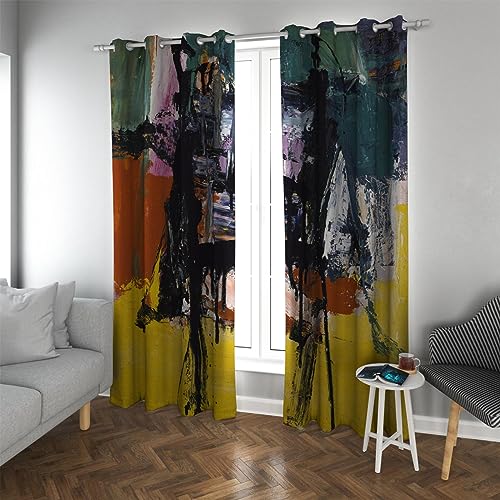 HOBBOY Aquarell Graffiti Verdunkelungsvorhänge für Schlafzimmer Wohnzimmer Franz Kline Kunst Fenstervorhänge Bunte wärmeisolierte Vorhänge 2 Paneele 2xW132xL160cm von HOBBOY