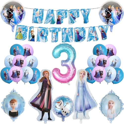 3 Jahre alt Frozen Geburtstagsballon-Set, Frozen Ballon Elsa Prinzessin Ballon Anna Prinzessin Ballon, Gefrorener Ballon Geburtstag Party Dekoration von HOBBOY