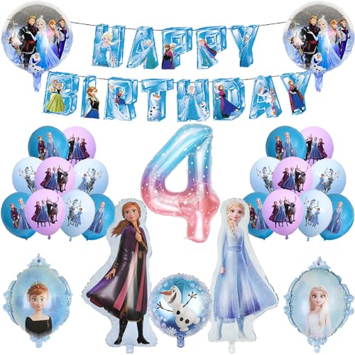 4 Jahre alt Frozen Geburtstagsballon-Set, Frozen Ballon Elsa Prinzessin Ballon Anna Prinzessin Ballon, Gefrorener Ballon Geburtstag Party Dekoration von HOBBOY