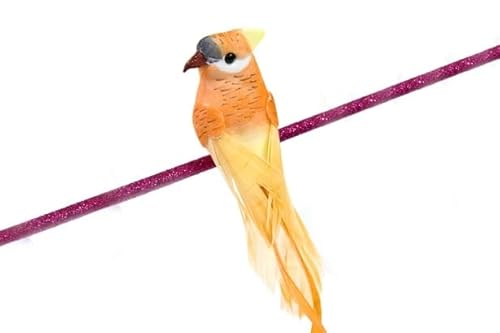 HOBI Vogel Wellensittich aus Federn, 13 cm, auf Zange, Orange von HOBI