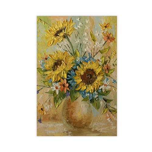 HOBIVA Ölgemälde mit Sonnenblumen-Motiv, ästhetisches 9-teiliges Leinwand-Poster, Wandkunst, Dekordruck, Bild für Wohnzimmer, Schlafzimmer, Dekoration, ungerahmt, 40 x 60 cm von HOBIVA